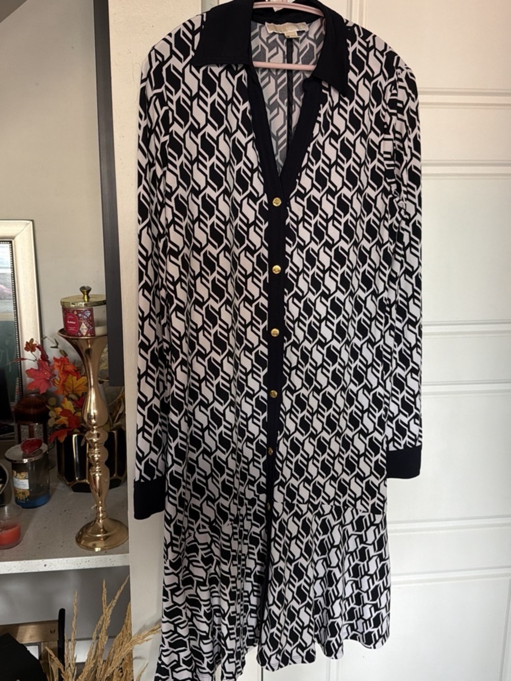Michael Kors Geometric Midi Dress Black & White Size Medium Like New